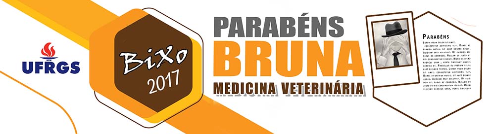 Faixa BIXO vestibular com texto (dedicatória), foto (enviar foto) e logo faculdade.