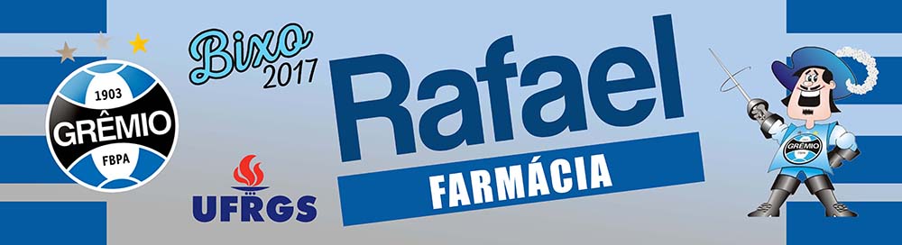 Faixa BIXO vestibular com texto (dedicatória), logo faculdade e logo curso.